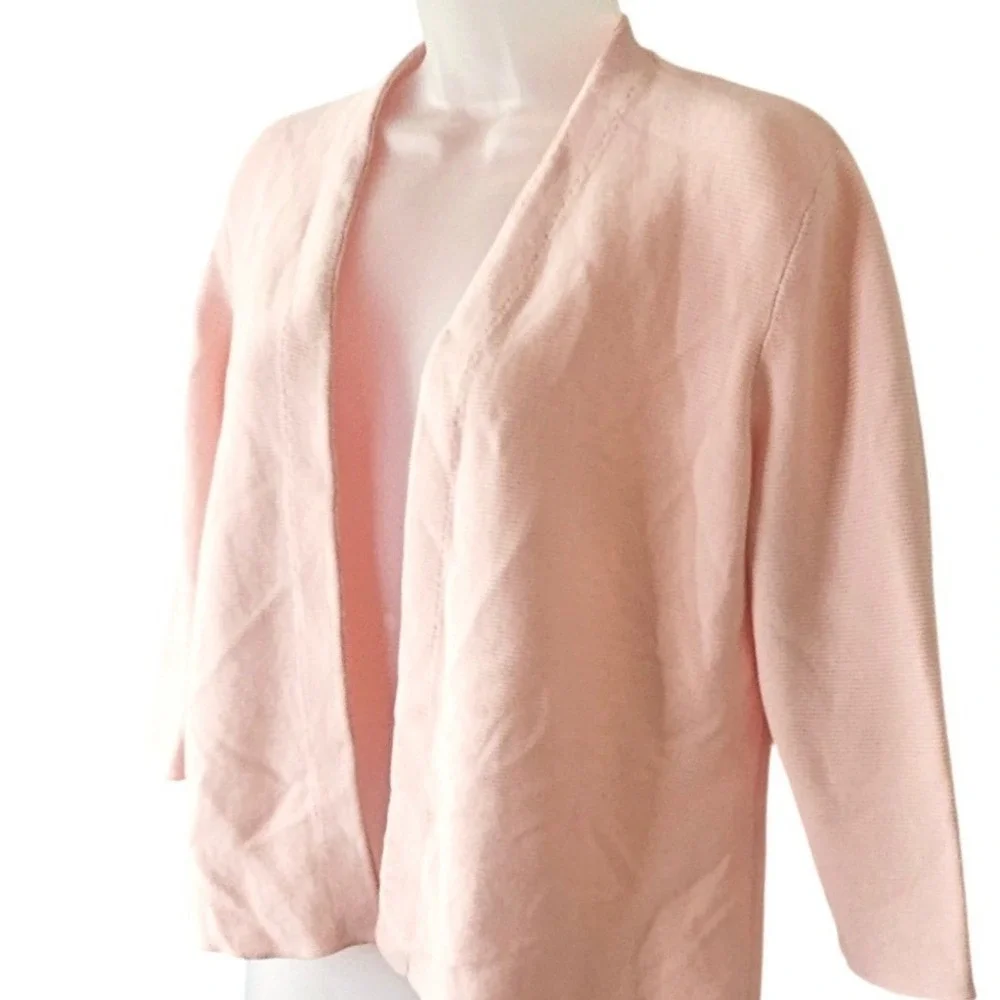 J McLaughlin Pink Cotton Cardigan Sz L Open Front Preppy‎ Sweater